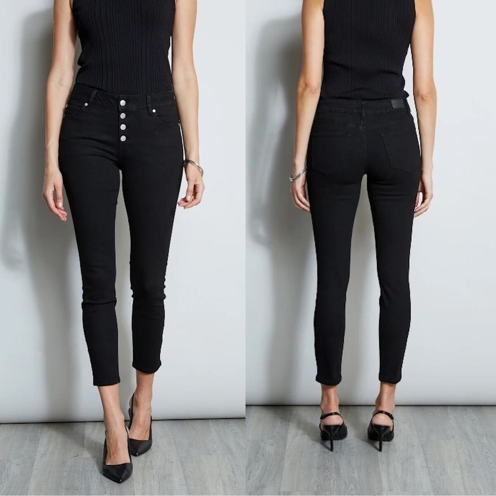 🖤 NWT Tahari Button Fly Black Skinny Jeans 🖤 Size 10 Minimalist Quiet LUXARY 🖤
